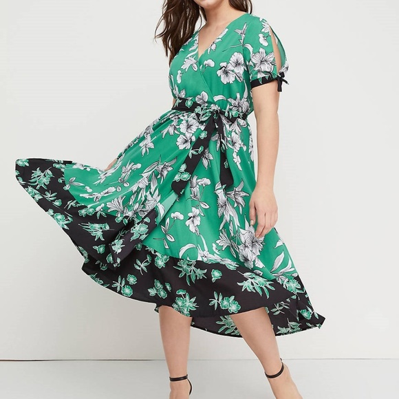 Lane Bryant Dresses & Skirts - Lane Bryant Floral Green Faux Wrap Midi Dress 22